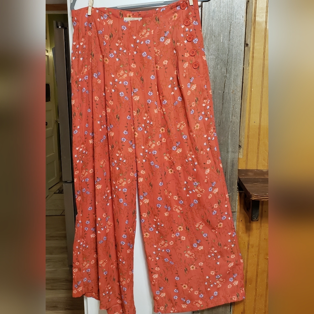 Floral Wide Leg Pants in Rust